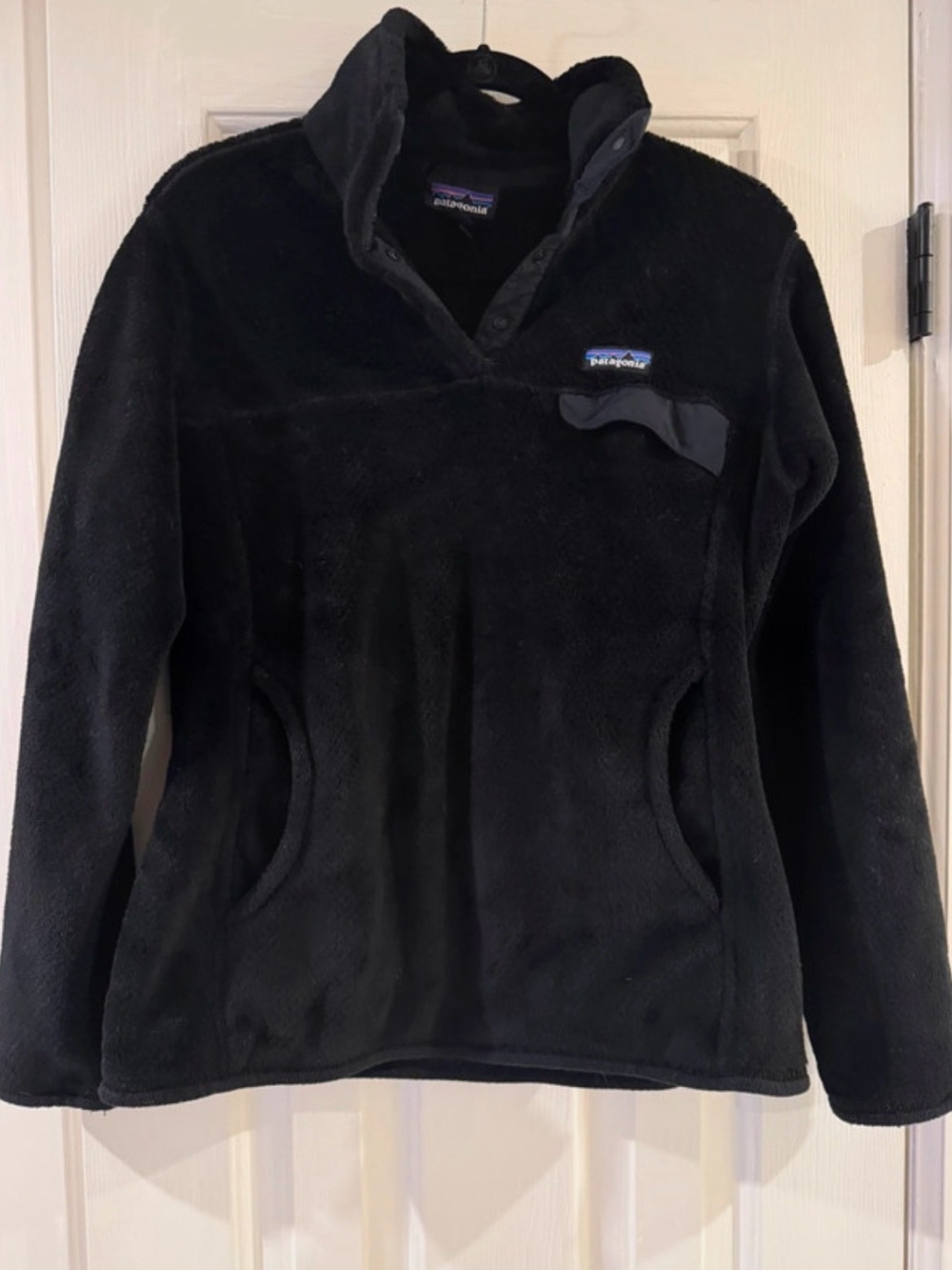 Patagonia Black Fleece Jacket with Blue and Purple Logo